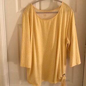 Belle by Kim Gravel Yellow 3/4 Sleeve Tie Front Blouse. Size 3X